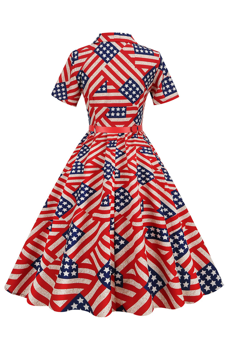 Cargar imagen en el visor de la galería, Estampado de bandera americana Vestido vintage