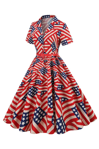 Estampado de bandera americana Vestido vintage