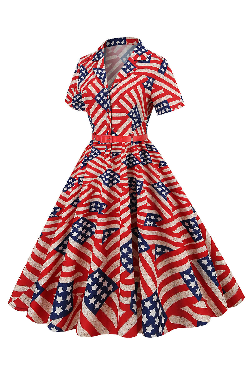 Cargar imagen en el visor de la galería, Estampado de bandera americana Vestido vintage