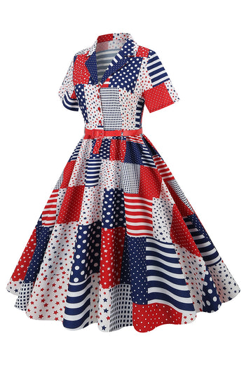 Vestido vintage con estampado de bandera del Día de la Independencia