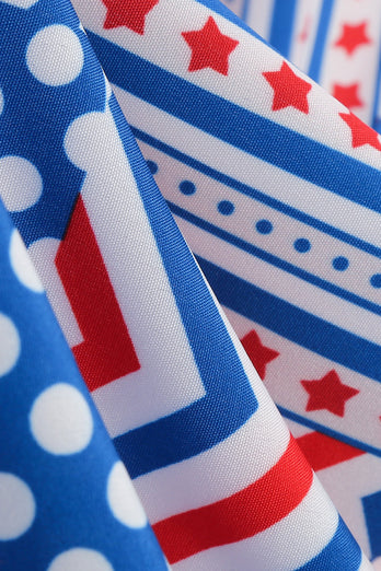 Cuello en V  Estampado de Bandera Americana Vestido Vintage