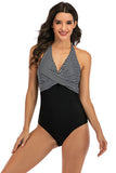 One Piece Halter Cuello Alto Traje de Baño Negro