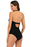 One Piece Halter Cuello Alto Traje de Baño Negro