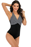 One Piece Halter Cuello Alto Traje de Baño Negro