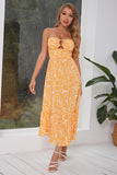 Vestido de verano strapless estampado amarillo