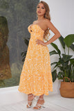 Vestido de verano strapless estampado amarillo