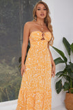 Vestido de verano strapless estampado amarillo