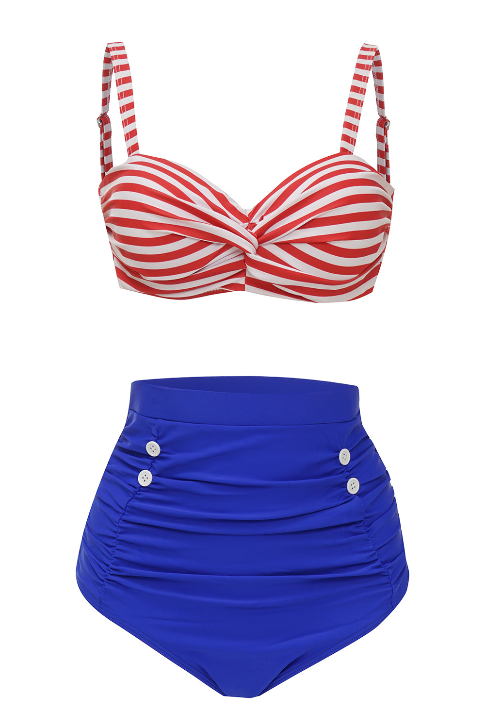 Traje de baño de tiras rojas blancas de dos piezas