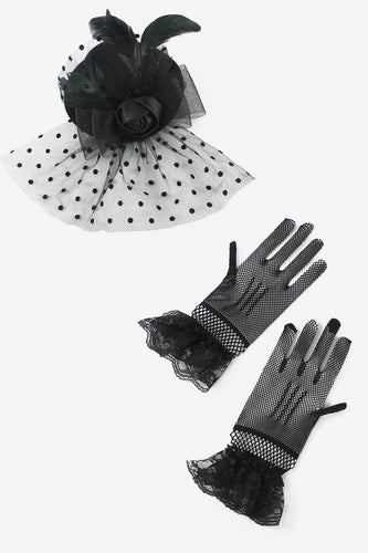 Negro Horquillas y guantes Conjuntos de accesorios de la década de 1920