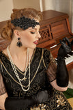 Tocado Negro Pendientes Cinco Piezas 1920s Accesorios