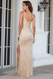 Champagne Spaghetti Straps Vestido de fiesta con hendidura