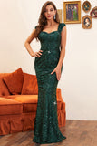 Vestido de noche de lentejuelas de lentejuelas de color verde oscuro