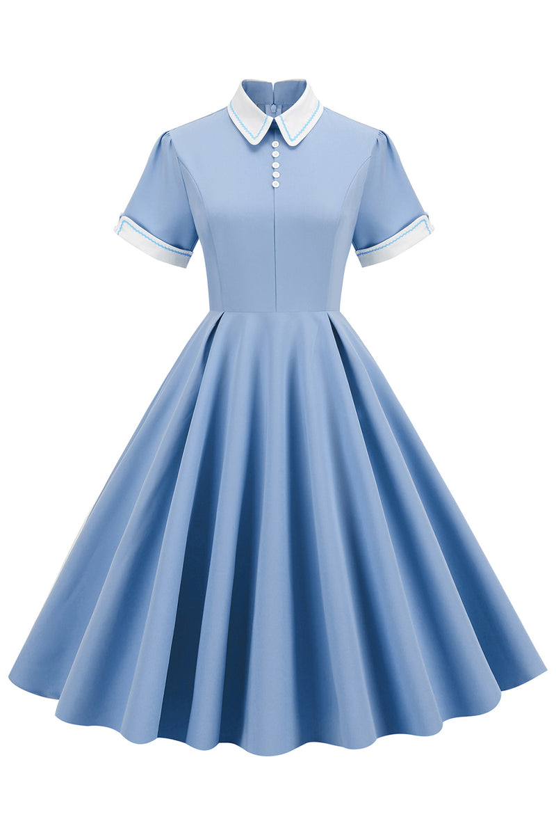 Cargar imagen en el visor de la galería, Vestido vintage azul claro de la década de 1950 con mangas