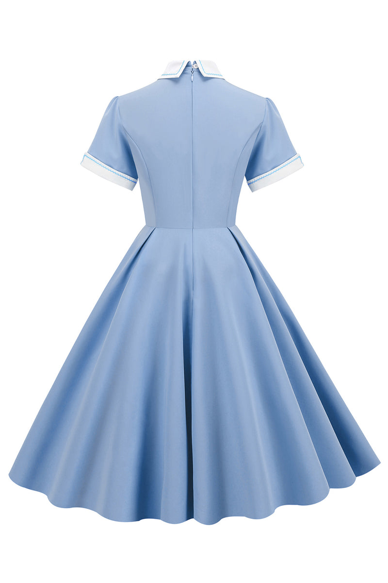Cargar imagen en el visor de la galería, Vestido vintage azul claro de la década de 1950 con mangas