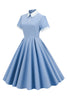 Cargar imagen en el visor de la galería, Vestido vintage azul claro de la década de 1950 con mangas