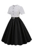 Cargar imagen en el visor de la galería, Vestido de lunares blancos y negros Vintage de la década de 1950