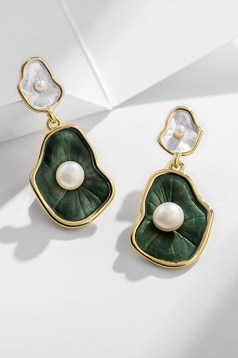Pendientes de perlas de hoja de loto verde