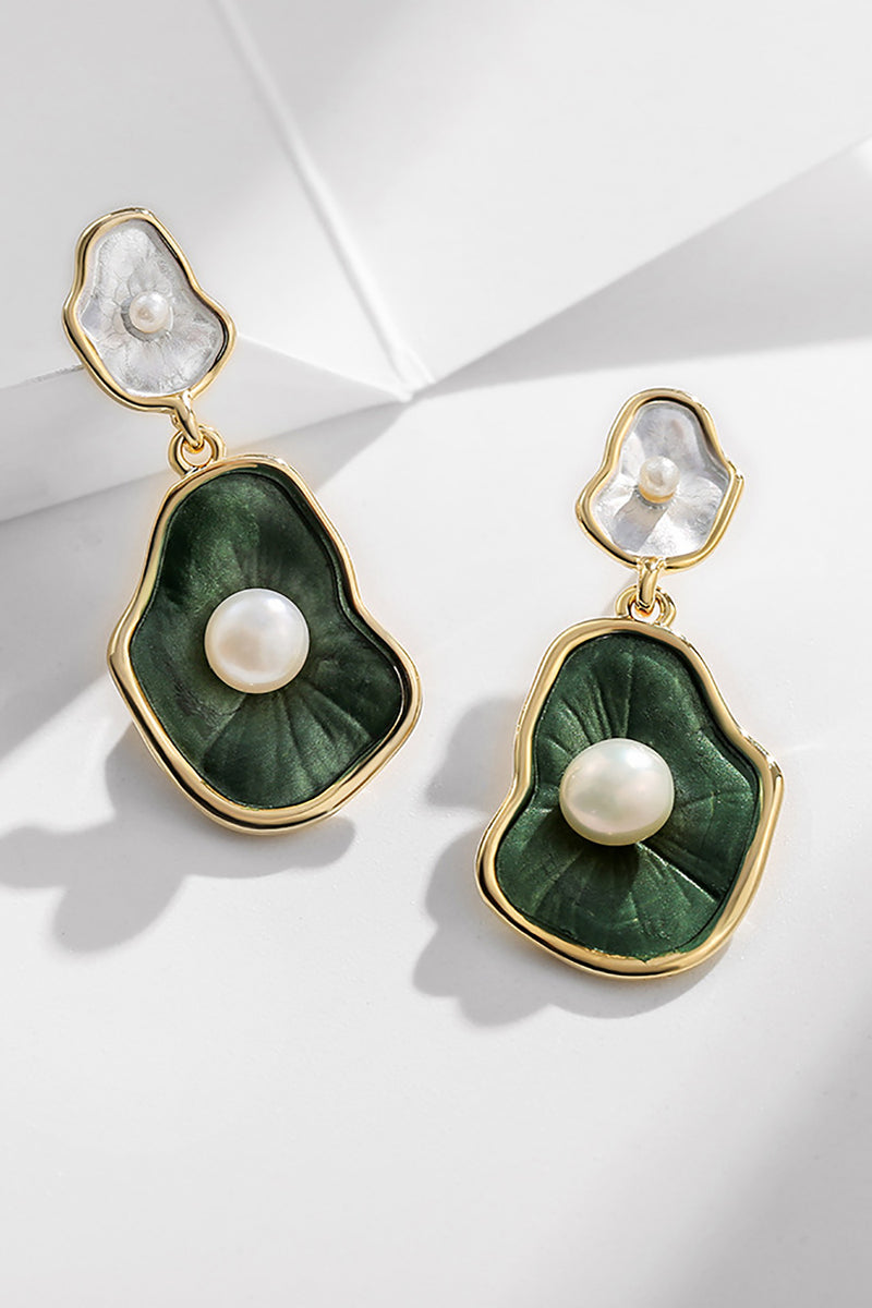 Cargar imagen en el visor de la galería, Pendientes de perlas de hoja de loto verde
