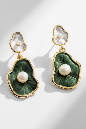Pendientes de perlas de hoja de loto verde