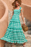 Vestido de verano Verde Plaid Boho Maxi