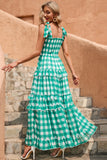 Vestido de verano Verde Plaid Boho Maxi