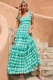 Vestido de verano Verde Plaid Boho Maxi