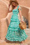 Vestido de verano Verde Plaid Boho Maxi