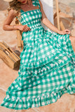 Vestido de verano Verde Plaid Boho Maxi