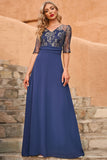 Gris Azul 3/4 Mangas Mothe De La Novia Vestido