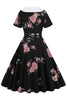 Cargar imagen en el visor de la galería, Vestido vintage negro estampado floral con cinturón