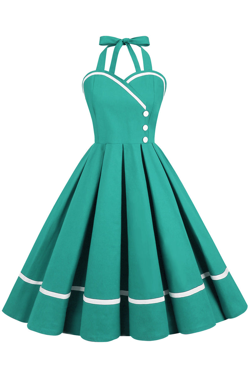 Cargar imagen en el visor de la galería, Halter Black 1950s Swing Dress