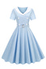 Cargar imagen en el visor de la galería, Vestido swing negro de la década de 1950 con cinturón