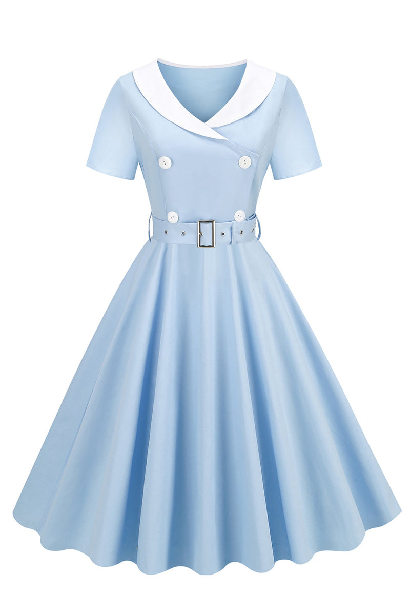 Cargar imagen en el visor de la galería, Vestido swing negro de la década de 1950 con cinturón