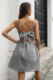 Vestido de verano Black Plaid Open Back