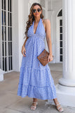 Vestido de verano azul a cuadros Boho Maxi