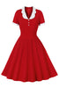 Cargar imagen en el visor de la galería, Vestido swing de cuello de solapa roja de la década de 1950