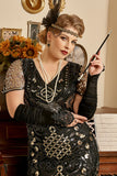 Negro Dorado Lentejuelas Talla Grande Vestido 1920S de Gatsby