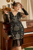 Cargar imagen en el visor de la galería, Negro Dorado Lentejuelas Talla Grande Vestido 1920S de Gatsby