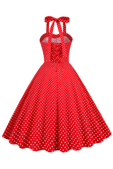 Estilo retro Halter Red Polka Dots Vestido de la década de 1950