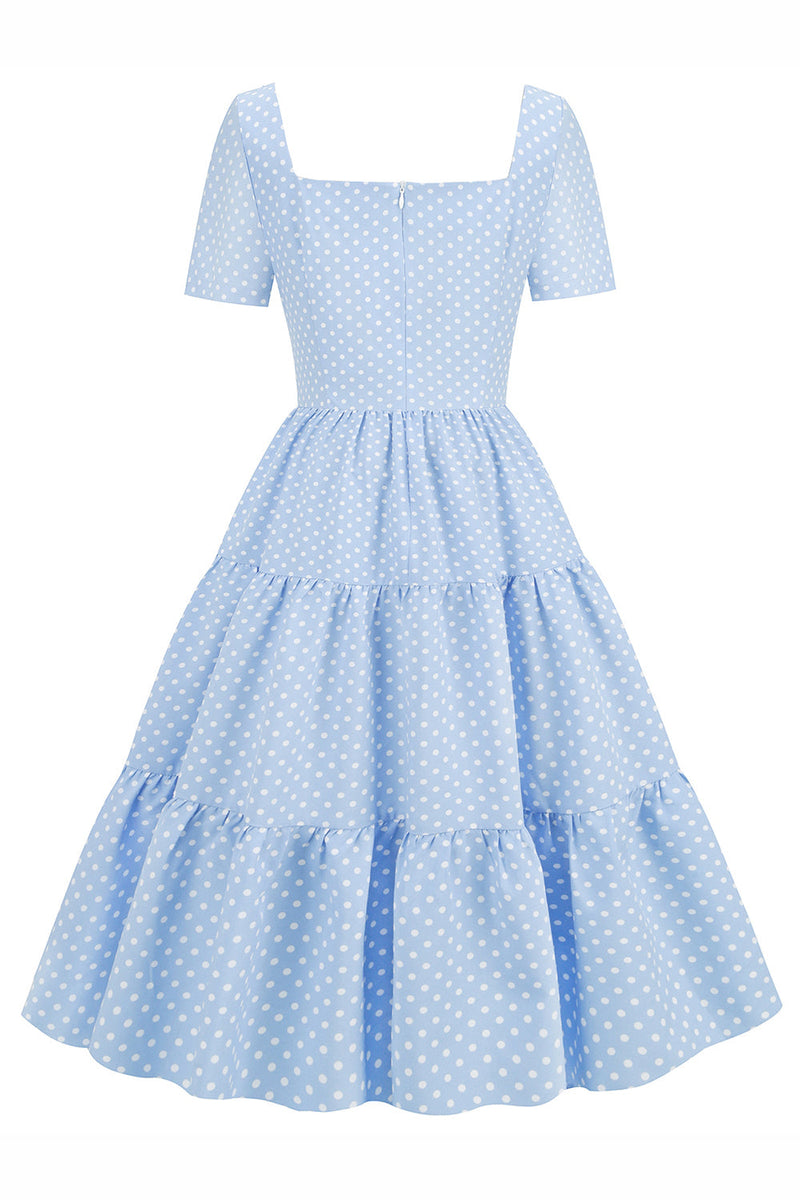 Cargar imagen en el visor de la galería, Vestido azul claro Lunares Swing 1950s