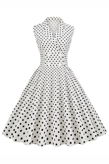 Marino Cuello en V Lunares 1950s Vestido