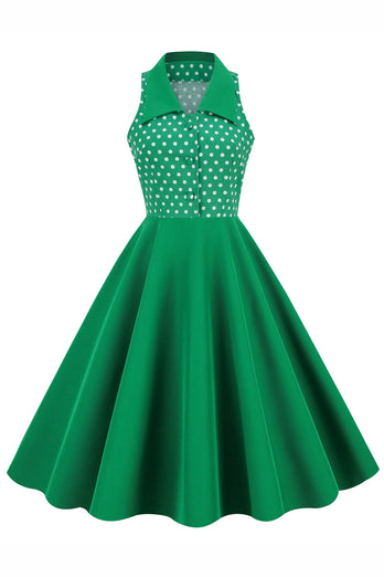 Cuello de solapa verde Lunares Swing 1950s Vestido