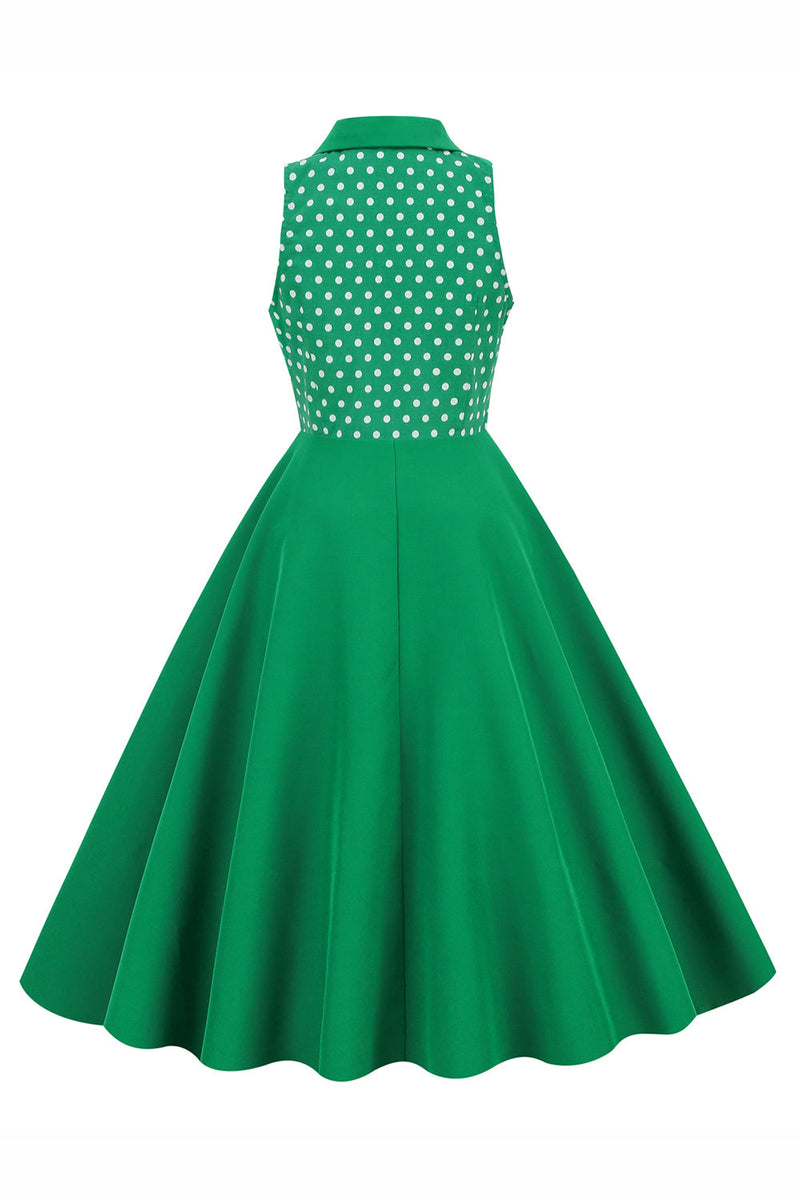 Cargar imagen en el visor de la galería, Cuello de solapa verde Lunares Swing 1950s Vestido