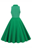 Cuello de solapa verde Lunares Swing 1950s Vestido