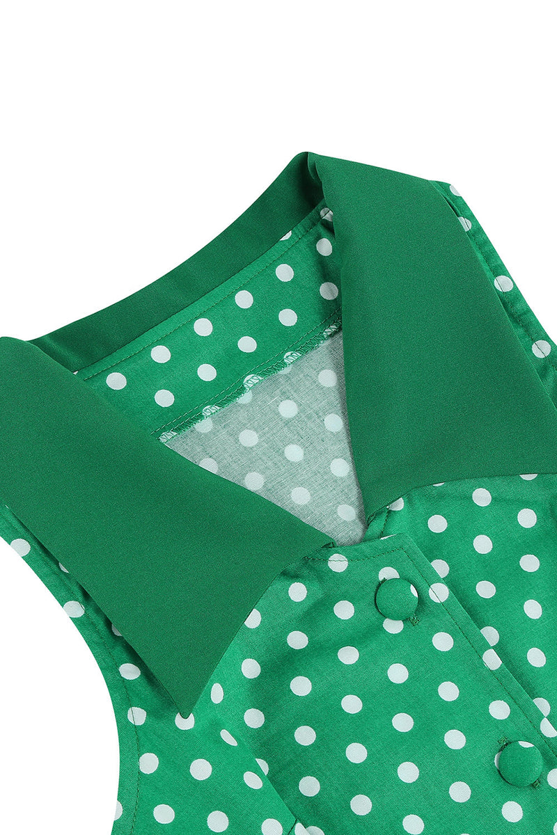Cargar imagen en el visor de la galería, Cuello de solapa verde Lunares Swing 1950s Vestido