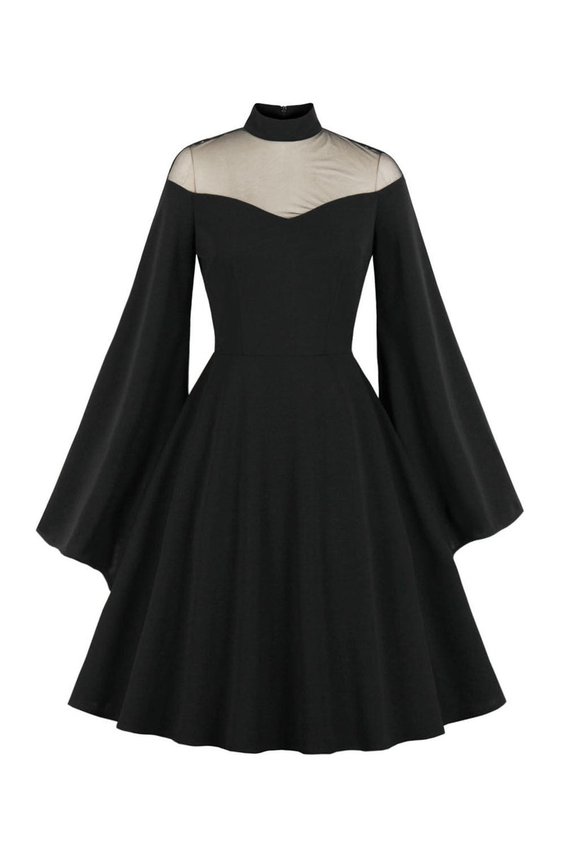 Cargar imagen en el visor de la galería, Vestido de Halloween Negro Vintage con Manga Larga