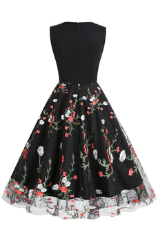 Vestido Negro Vintage de 1950 Con Bordado