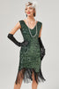 Cargar imagen en el visor de la galería, Vestido de Gatsby de lentejuelas de cuello en V verde oscuro con flecos