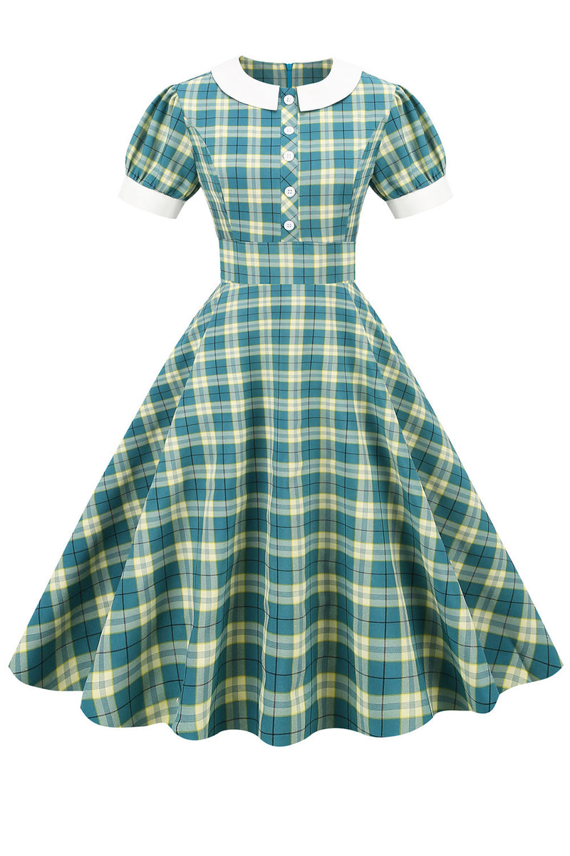 Cargar imagen en el visor de la galería, Verde Vestido de 1950 A Cuadros