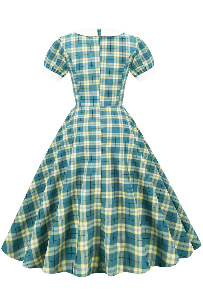 Cargar imagen en el visor de la galería, Verde Vestido de 1950 A Cuadros